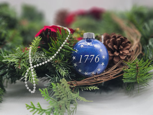 1776 Glitter Ornament-Blue