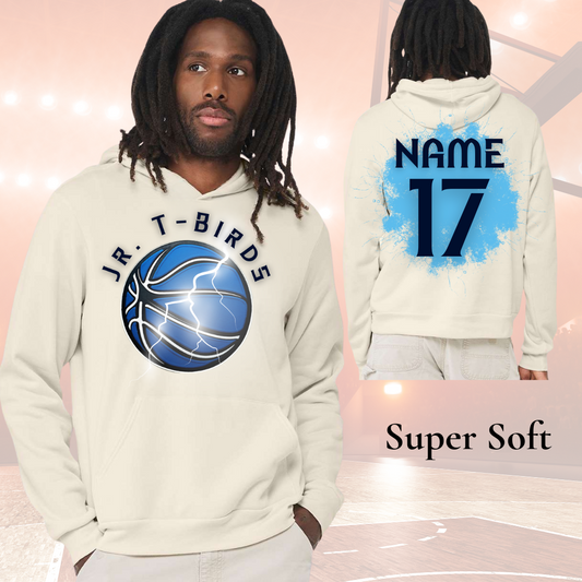 Jr Tbird Adult Hoodies, soft cozy team spirit basketball hoodie, customizable sweatshirt option.