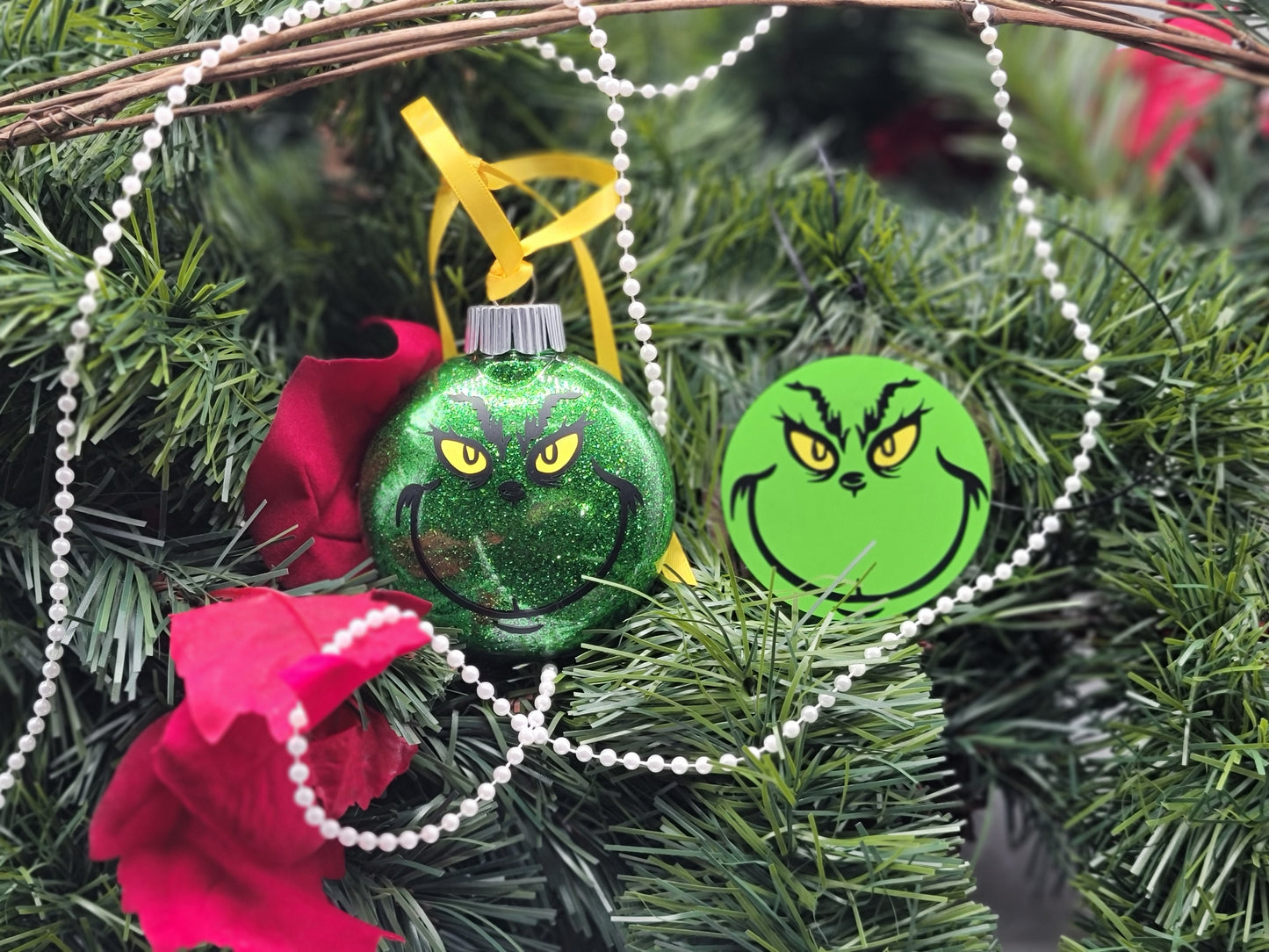 Grinch Glitter Ornaments