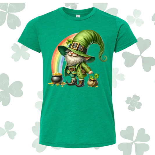 Youth St. Patrick's Day shirt with a colorful leprechaun design.