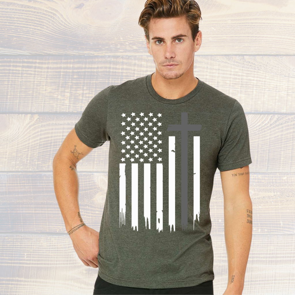 American Flag Cross Tee Shirt