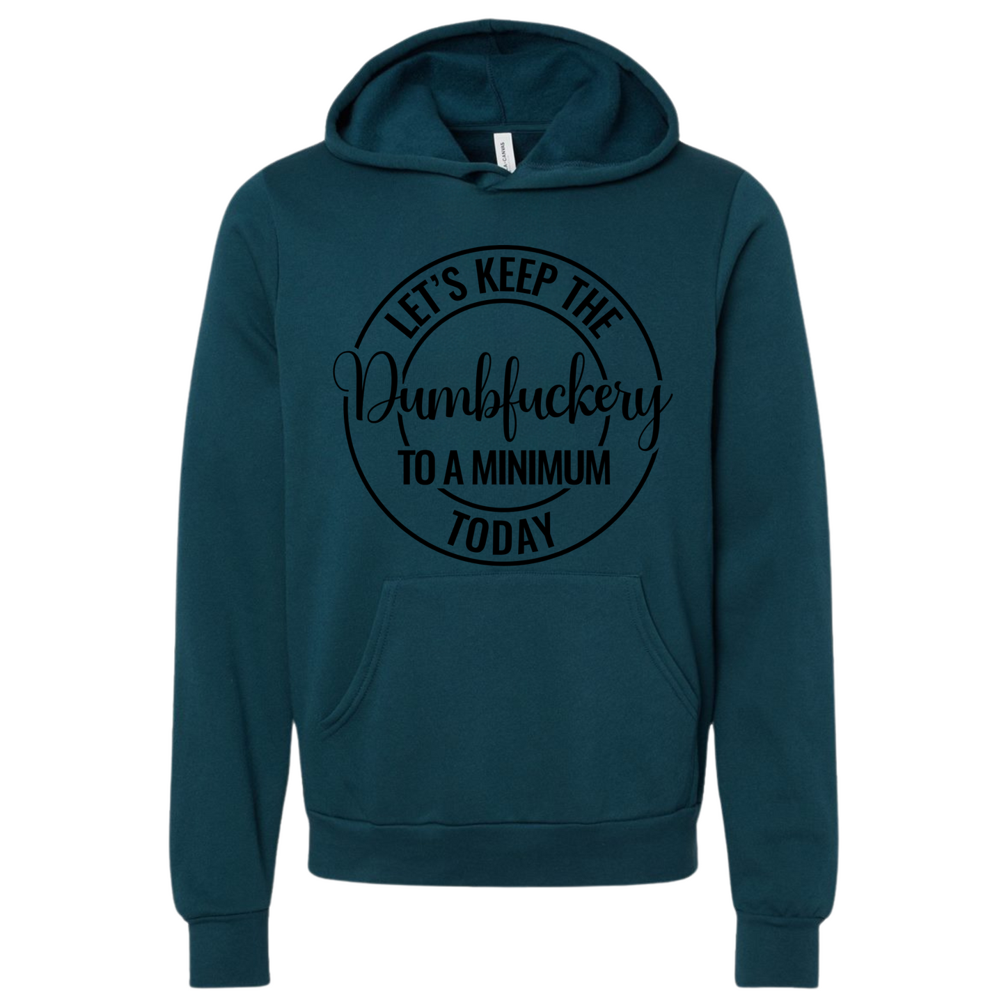 Unisex Minimum Hoodie with humorous design.