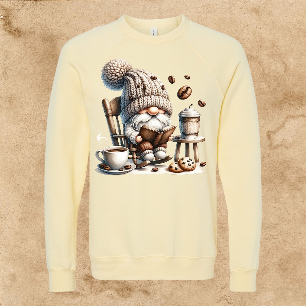 Coffee Gnome in a Rocking Chair Sweatshirt for Adults