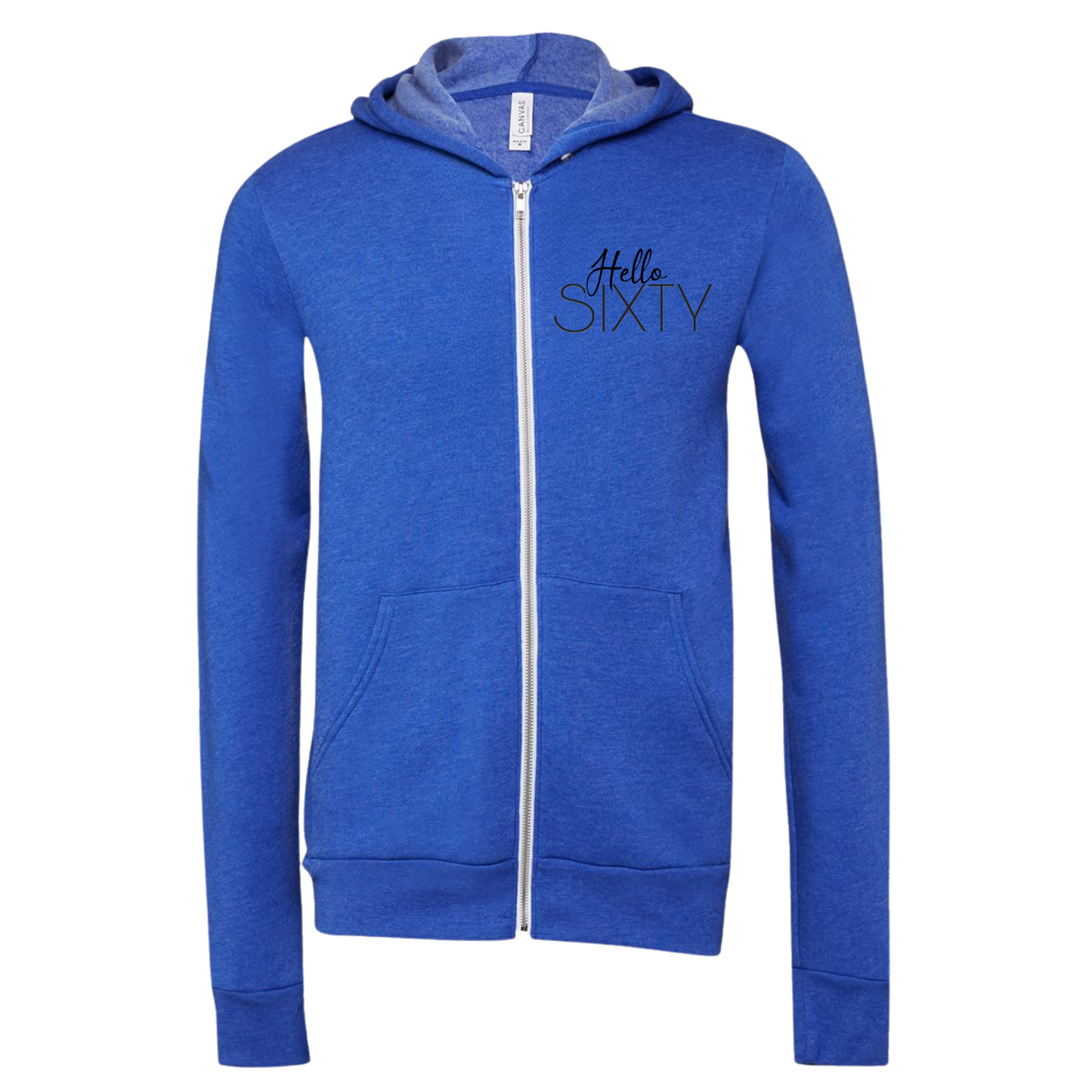 Sixty Zip Up Hoodie in blue with unisex fit and zip-up design.