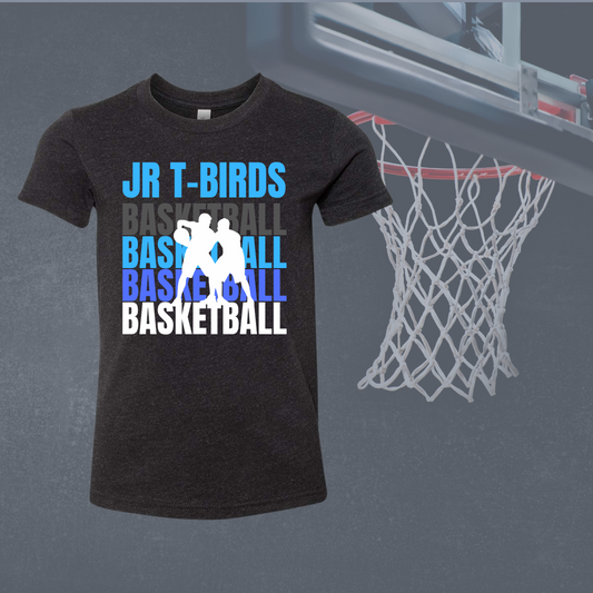 Jr T-Birds Adult T-Shirt featuring basketball team design, durable cotton fabric.