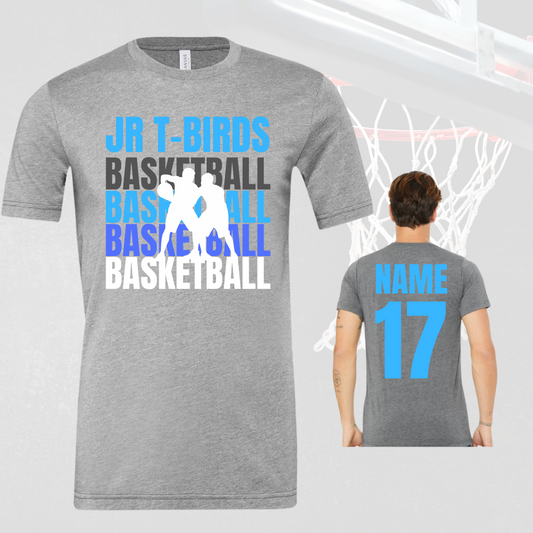 Jr-TBird Basketball Tee for Youth, customizable cotton shirt with name and number.