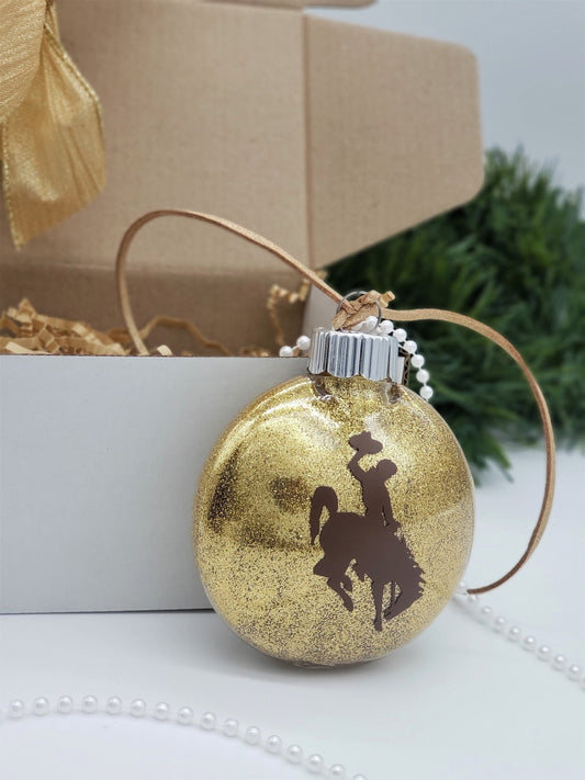 Wyoming Cowboy Ornament, University of Wyoming Glitter Ornament: Personalize this beautiful ornament for your Wyoming Cowboy fan.